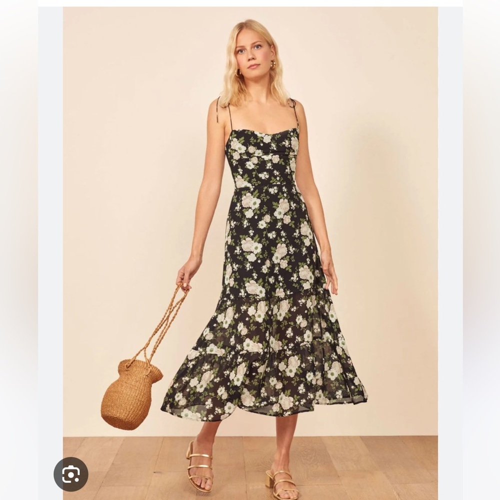 Reformation Emmie Dreas - Black Floral Midi